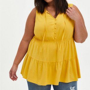 Torrid Sz 2, Rayon Slub Button-Front Tiered Tank, Yellow